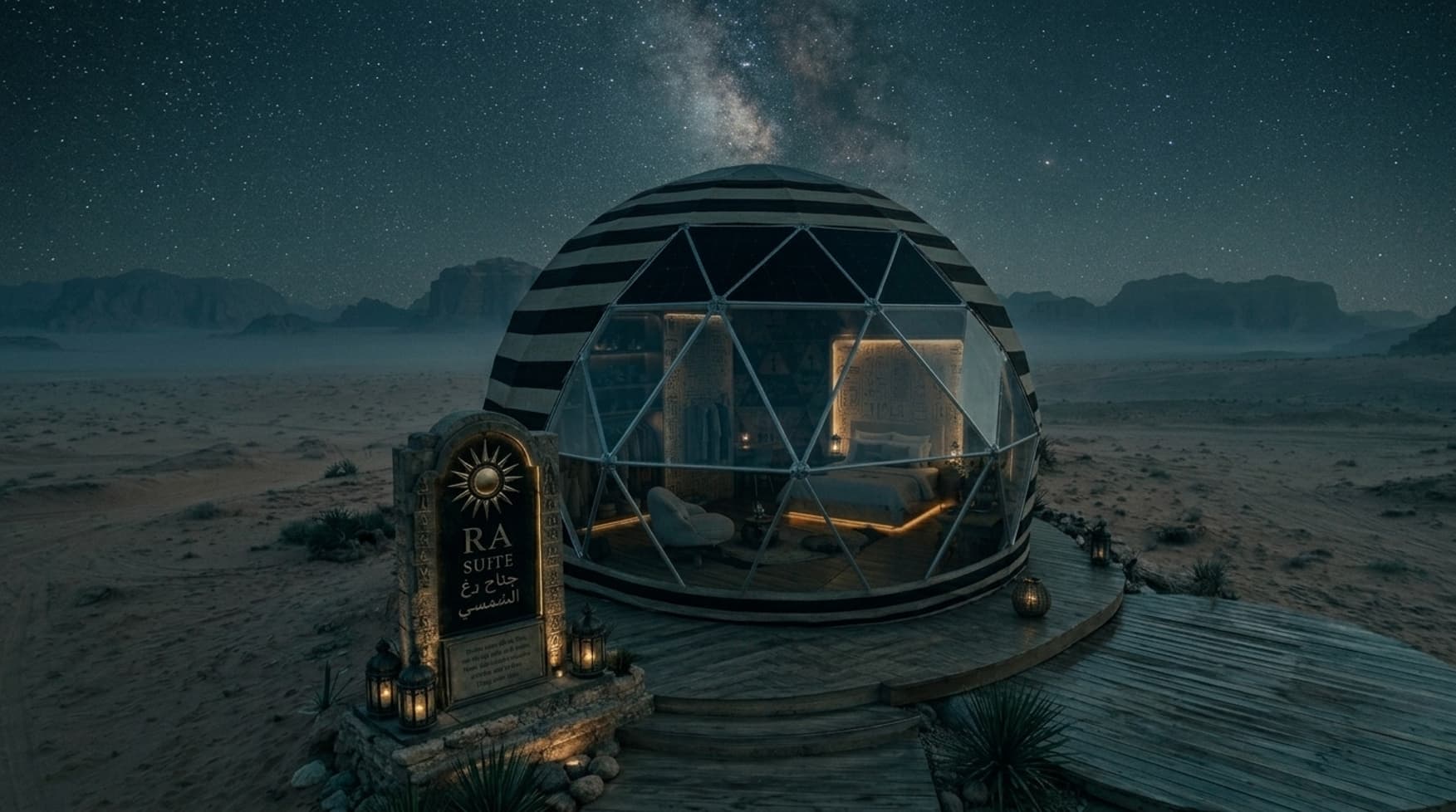 Sunset view from bubble tent